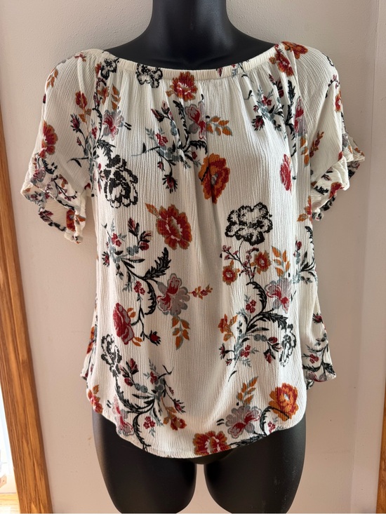 Knox Rose Tops - Knox Rose Cream Floral Off-Shoulder Blouse with Rust and Black Accents